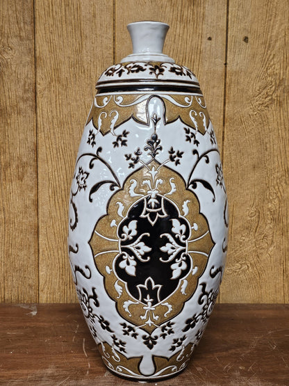 Maitland Smith Ceramic Porcelain Decorative Accent Vase Ginger Jar Urn 21.5 In T