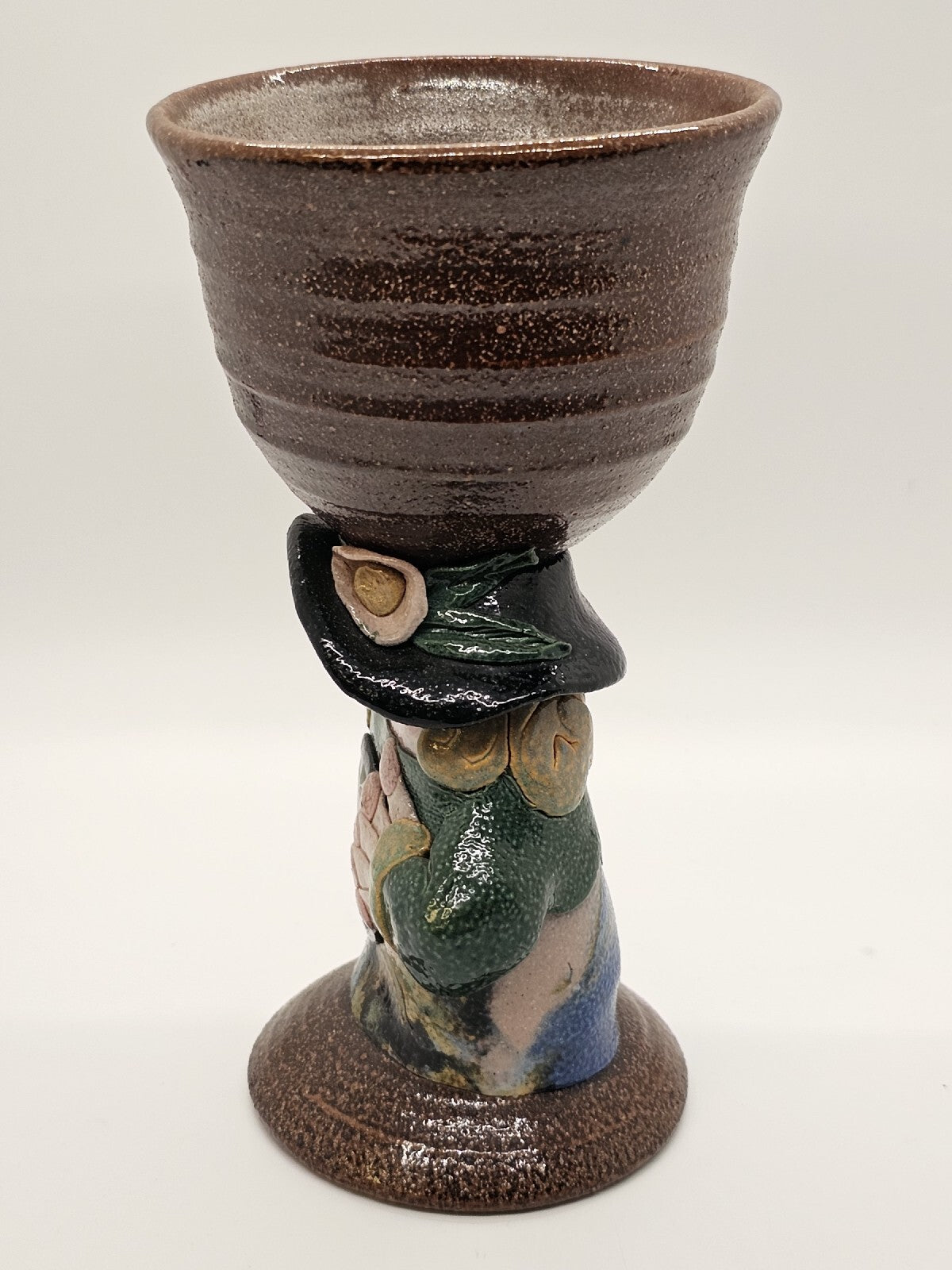 Rare Jane Goslin Peiser Art Pottery Goblet Figure Salt Glaze Signed 7" Tall