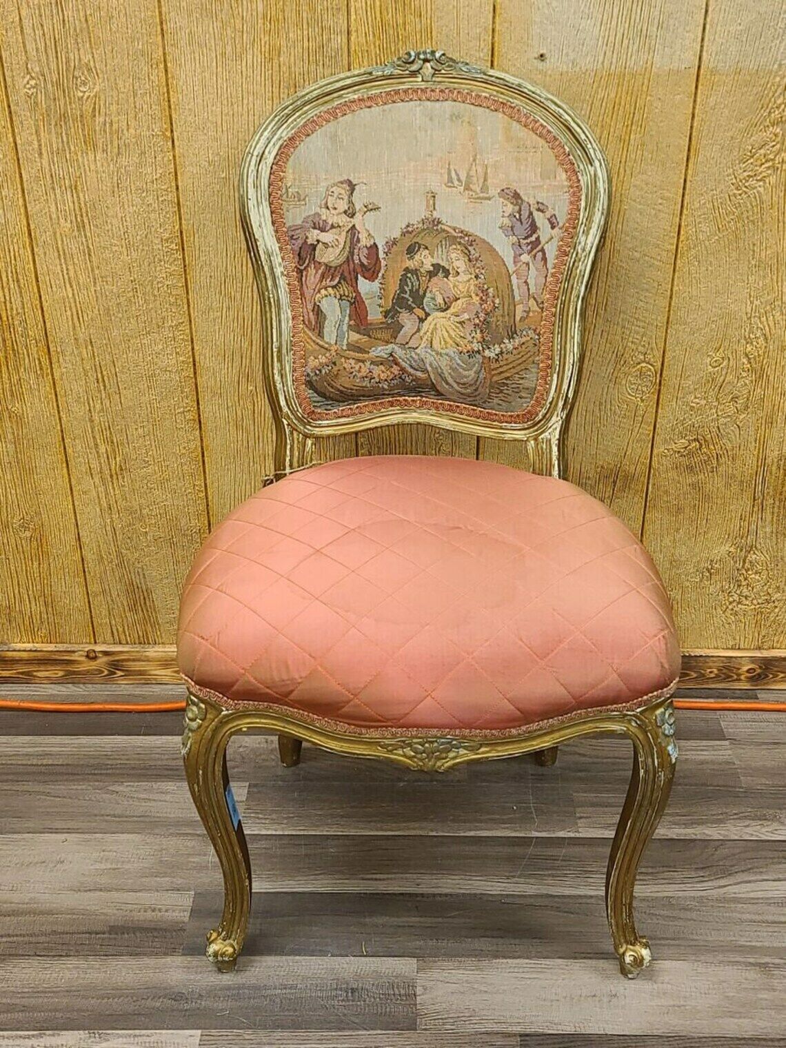 French Style Bedroom Chair with Needlepoint Back