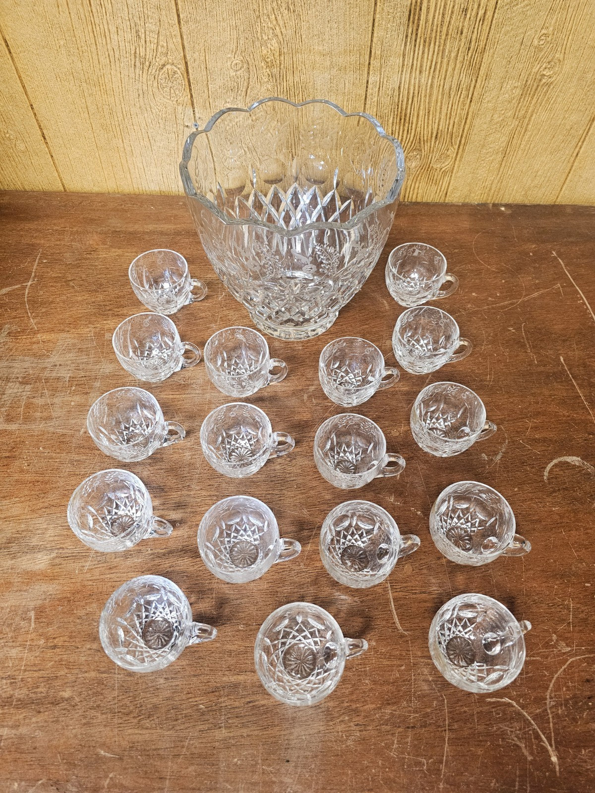 Rogaska Gallia Punch Bowl Set 9.5 Inch Punch Bowl With 17 Cups