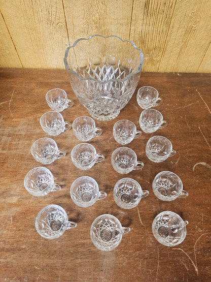 Rogaska Gallia Punch Bowl Set 9.5 Inch Punch Bowl With 17 Cups