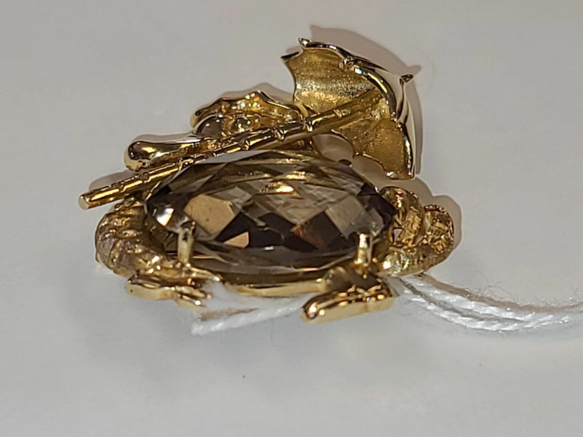 14kt Yellow Gold FJG Duck Pin Brooch with Large Smoky Quartz Stone