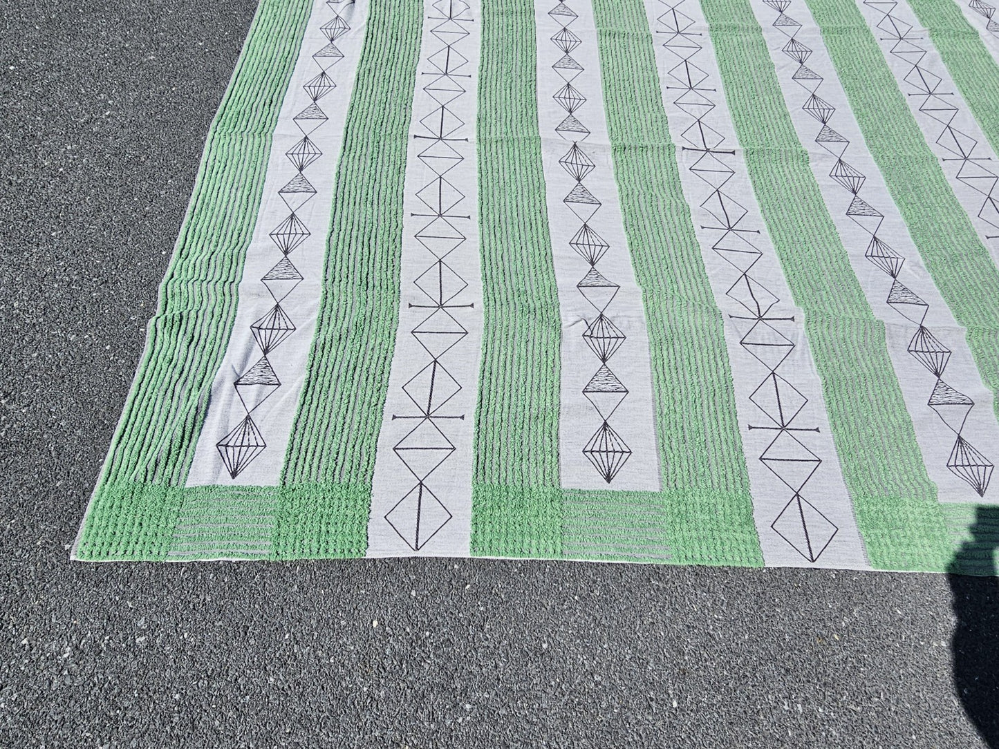 Vtg Unique Large Blanket 106 Inch X 91 Inches Hand Stitched? Tribal? 