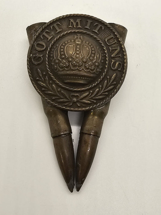 Ww1 Gott Mit Uns Trench Art German Belt Buckle With Pair Of Shells 3 Inch