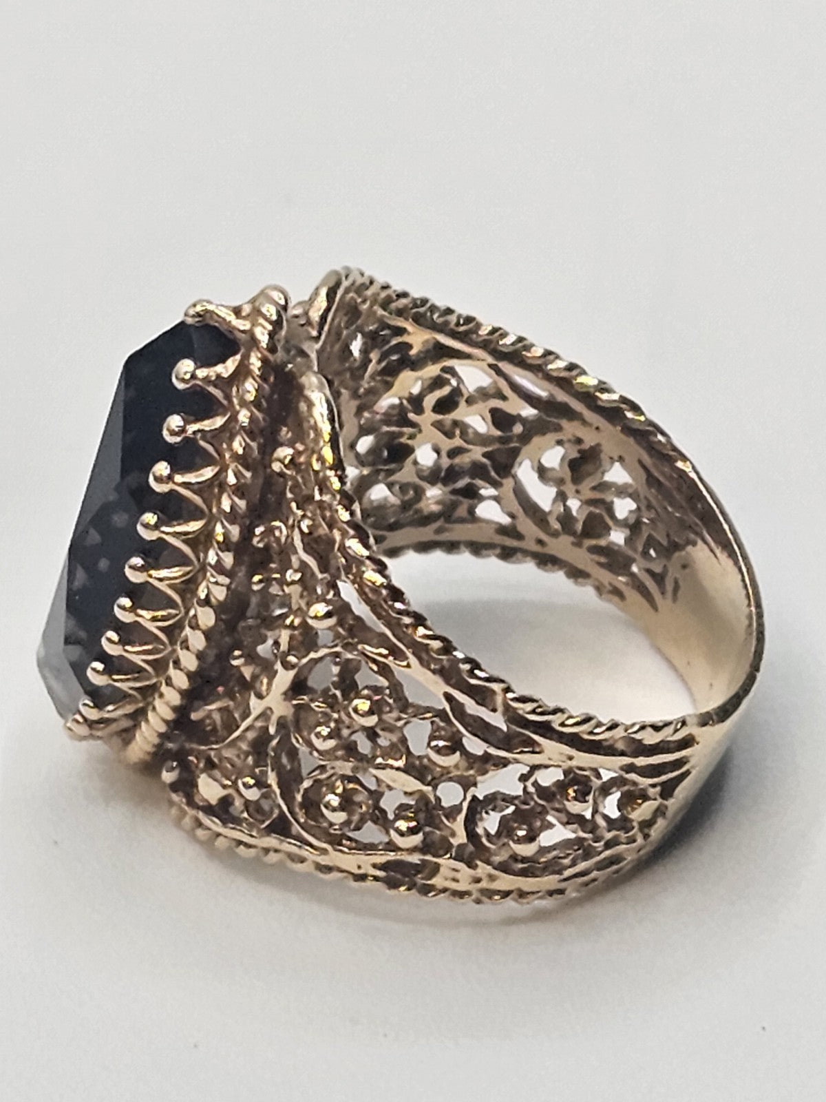 Vtg 14k Yellow Gold Smoky Quartz Cocktail Ring Size 6 Appx 7.4 Grams
