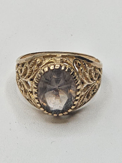 750 18k Yellow Gold Smoky Topaz Quartz Cocktail Ring 3.5 Grams Size 5.25