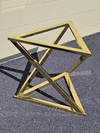MCM Abstract Triangular Brass Base w Glass Top Accent End Tables