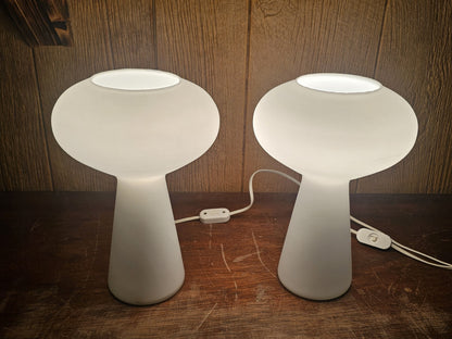 Mid Century MCM Mushroom Lamp Pair Frosted Glass By Gilbert 11.75 In Tall