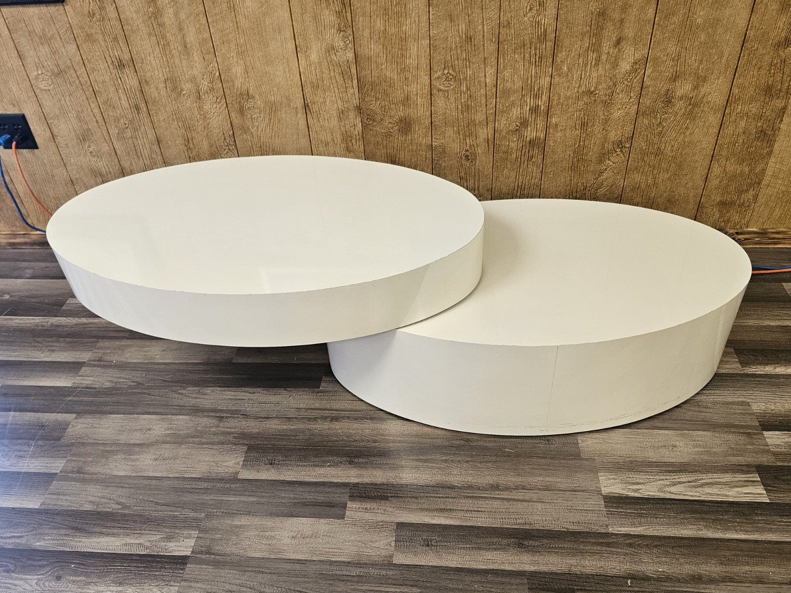 MCM Post Modern Modular Swivel Rotating Oval Adjustable Cream Coffee Table