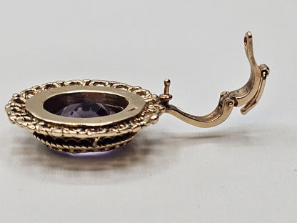 Vtg 14k Yellow Gold Purple Amethyst Statement Pendant 5.2 Grams Appx 1.25 In