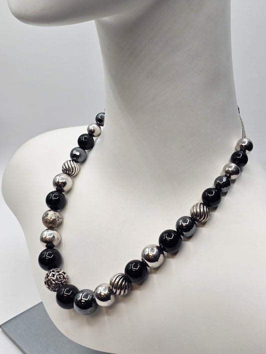 David Yurman 925 Sterling Silver Black Onyx Hematite Elements Necklace