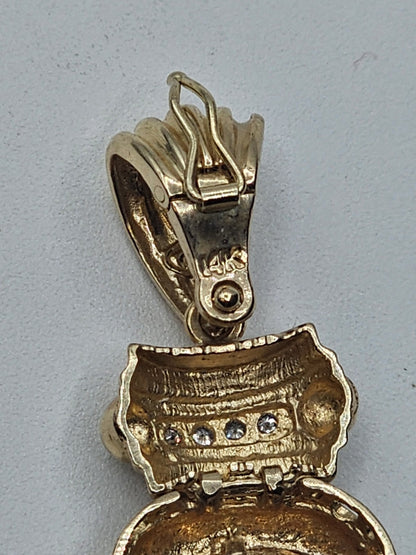 14k Yellow Gold Citrine Pendant W 4 Clear Stones 5.9 Grams 1.25 Inches Long 