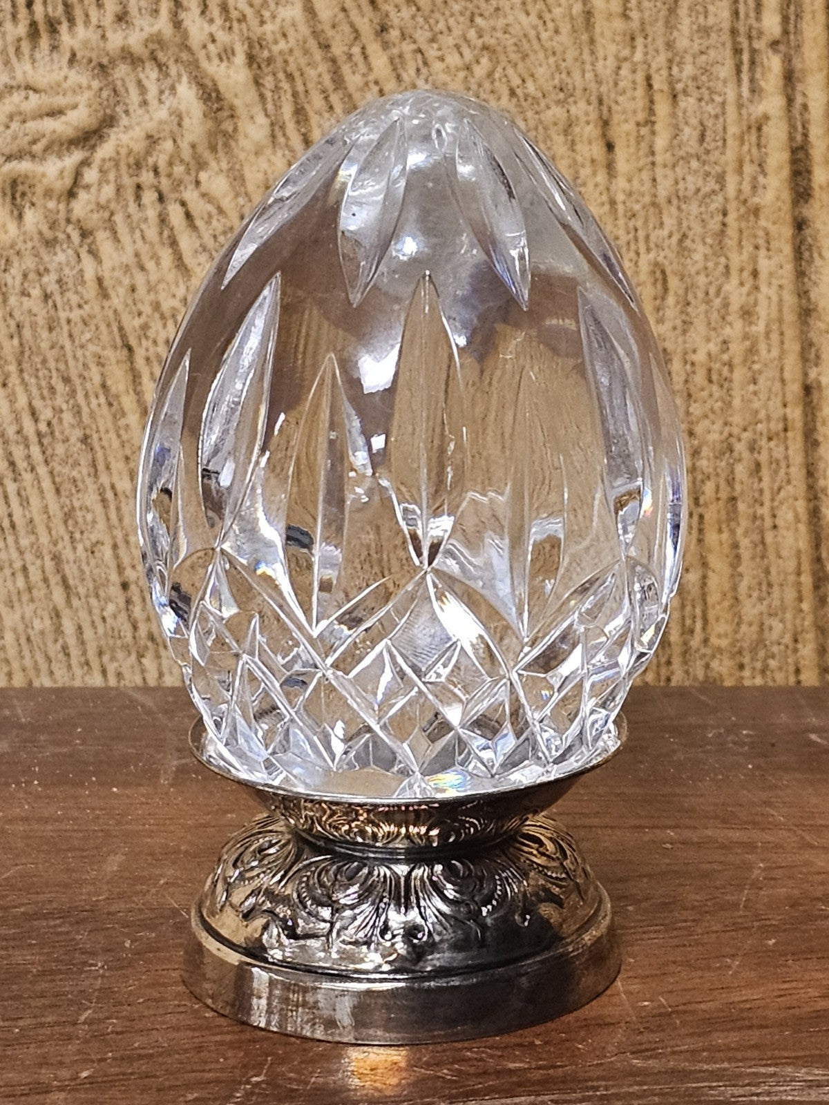 Waterford Crystal Lismore Annual Repousse Egg W Silver Plate Stand 1993 Ireland