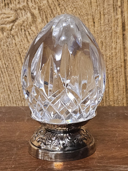 Waterford Crystal Lismore Annual Repousse Egg W Silver Plate Stand 1993 Ireland