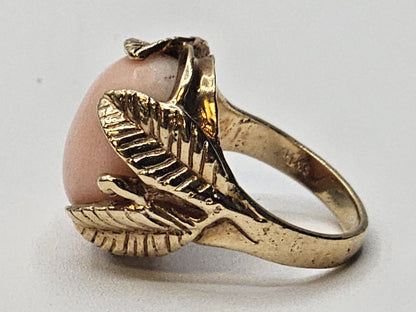 Vtg Nikko 14K Yellow Gold Angel Skin Coral Cocktail Ring Size 6 Appx 11 Grams