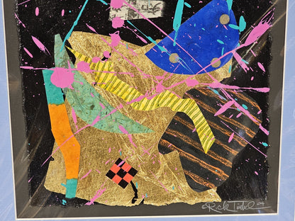 Original Abstract Paper Fiber Art Rick Tunkel Signed Matted 2004 Colorful
