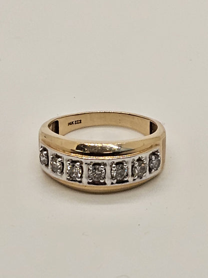 14k Yellow Gold Men's Ring W 7 Clear Stones Size 13 Appx 6.6 Grams Great Quality