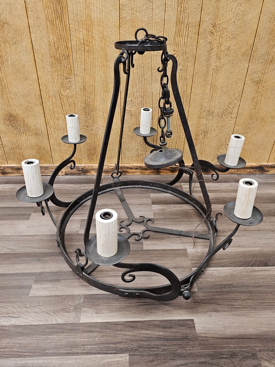 Hand Forged Wrought Iron Rustic Primitive Country Cottage Chandelier