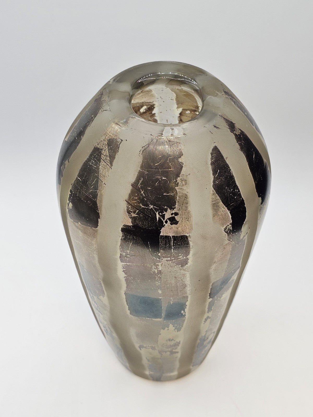 Adam Aaronson? Art Studio Smokey Glass Vase Signed 10 In Tall Silver Metallics