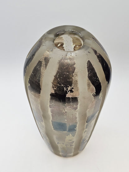 Adam Aaronson? Art Studio Smokey Glass Vase Signed 10 In Tall Silver Metallics