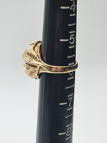 Vtg Nikko 14K Yellow Gold Angel Skin Coral Cocktail Ring Size 6 Appx 11 Grams
