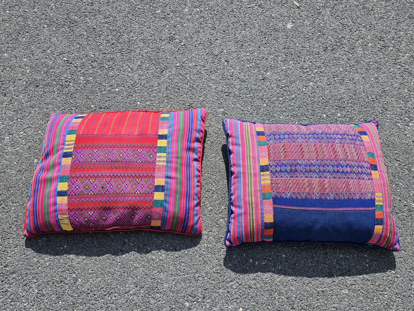 Vtg Tribal Indian Patchwork Quilt & Pillow Set Hand Stitched 99in X 96in 