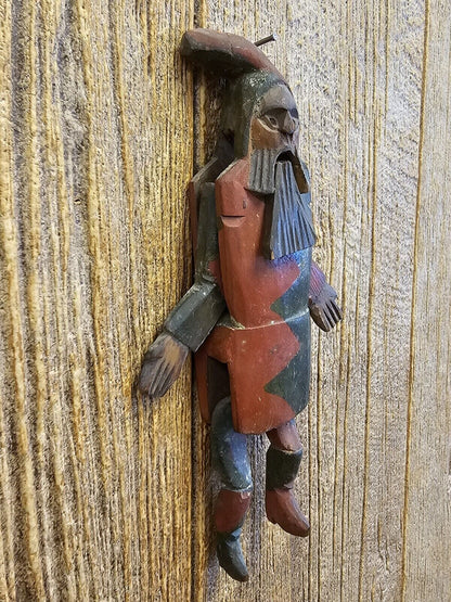 Antique 19th Century German Hand Carved Gnome Jumping Jack Santa Ornament