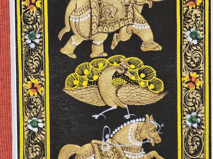 Rajasthani Style Indian Persian Framed Animal Procession Hand Painted On Silk