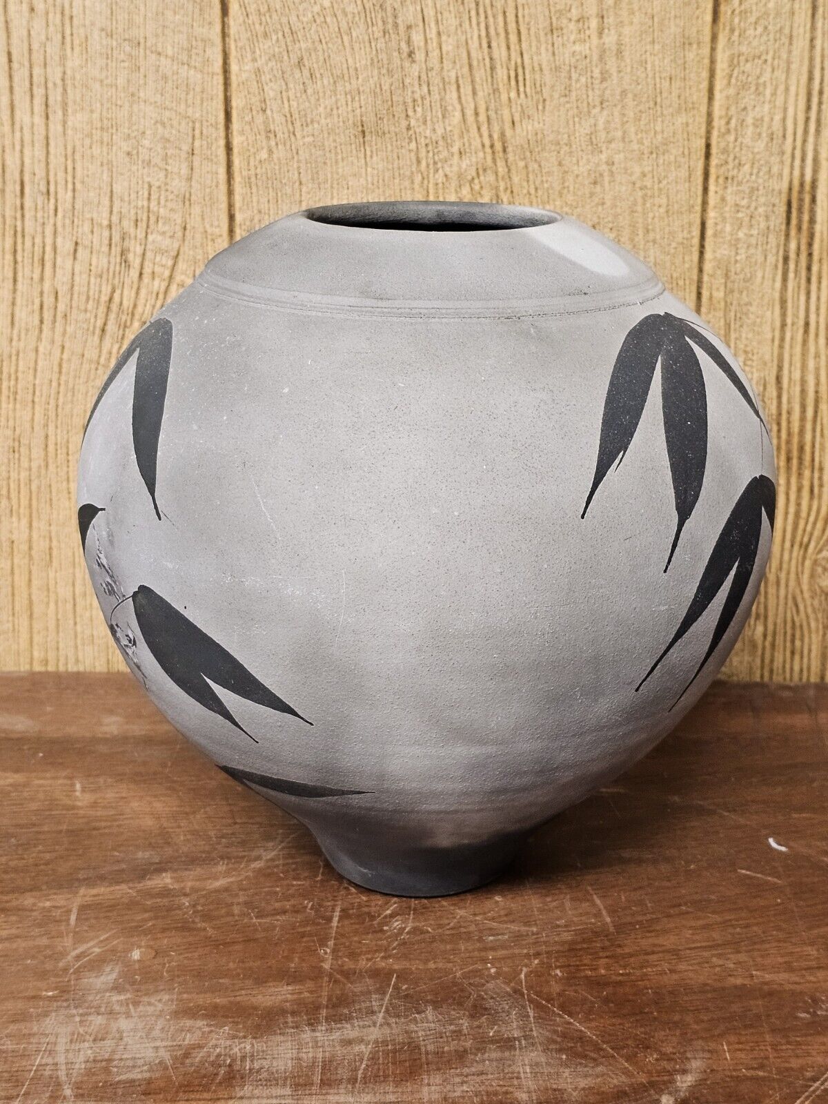 A Jeffrey Zigulis Raku Vase Signed With Bamboo Leaves 11" X 11" X 11"