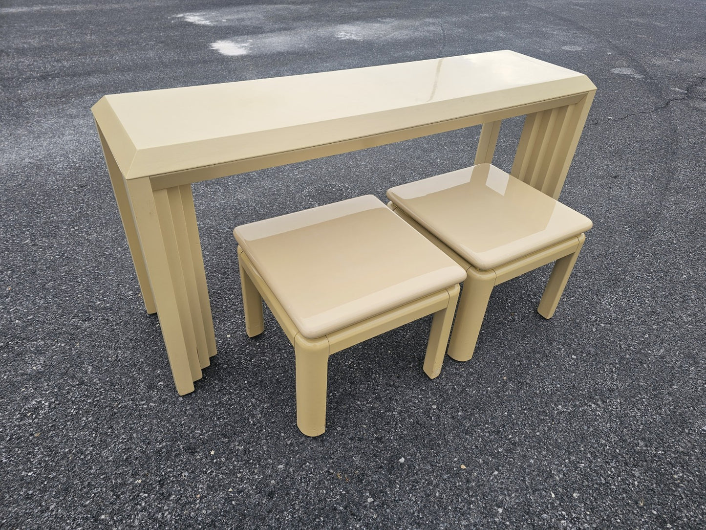 Vtg Post Modern Lacquered Console Table & Side Table Stool Pair Lane Furniture 