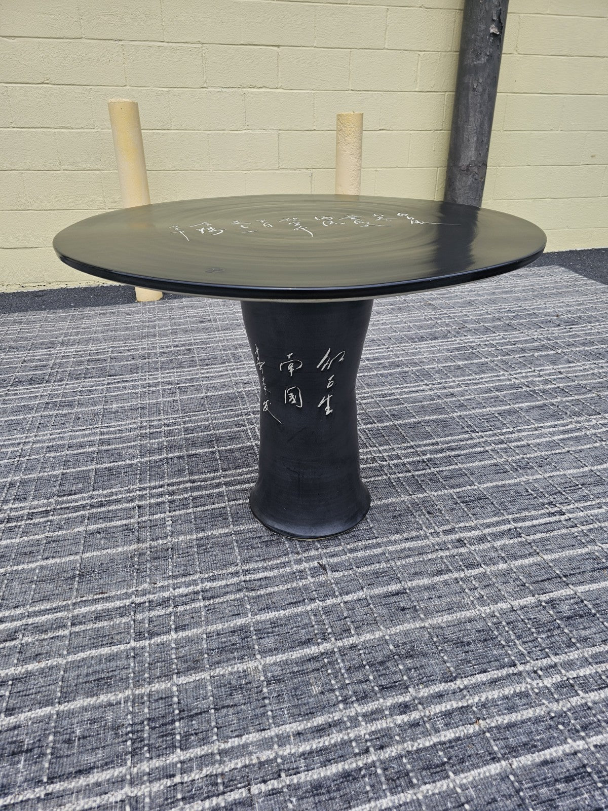 Black Chinese Calligraphy Porcelain Ceramic Round Table & 4 Garden Stool Chairs