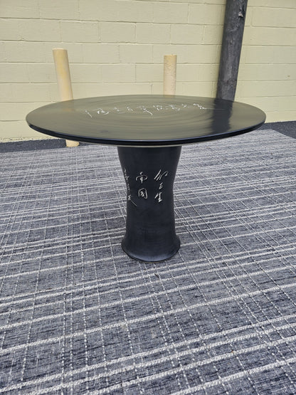 Black Chinese Calligraphy Porcelain Ceramic Round Table & 4 Garden Stool Chairs