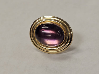 Vtg 14K Yellow Gold Oval Amethyst Cabochon Earrings 7 Grams 1 In Long