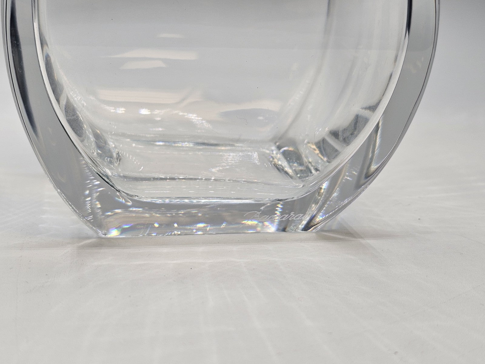 Baccarat Celine Square Crystal Floral Vase Tall Signed 1980s Rare Small Chip