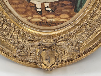 Antique Mid 19th Century Hand Colored Photo In Ornate Gold Gilt Deepwell Frame 