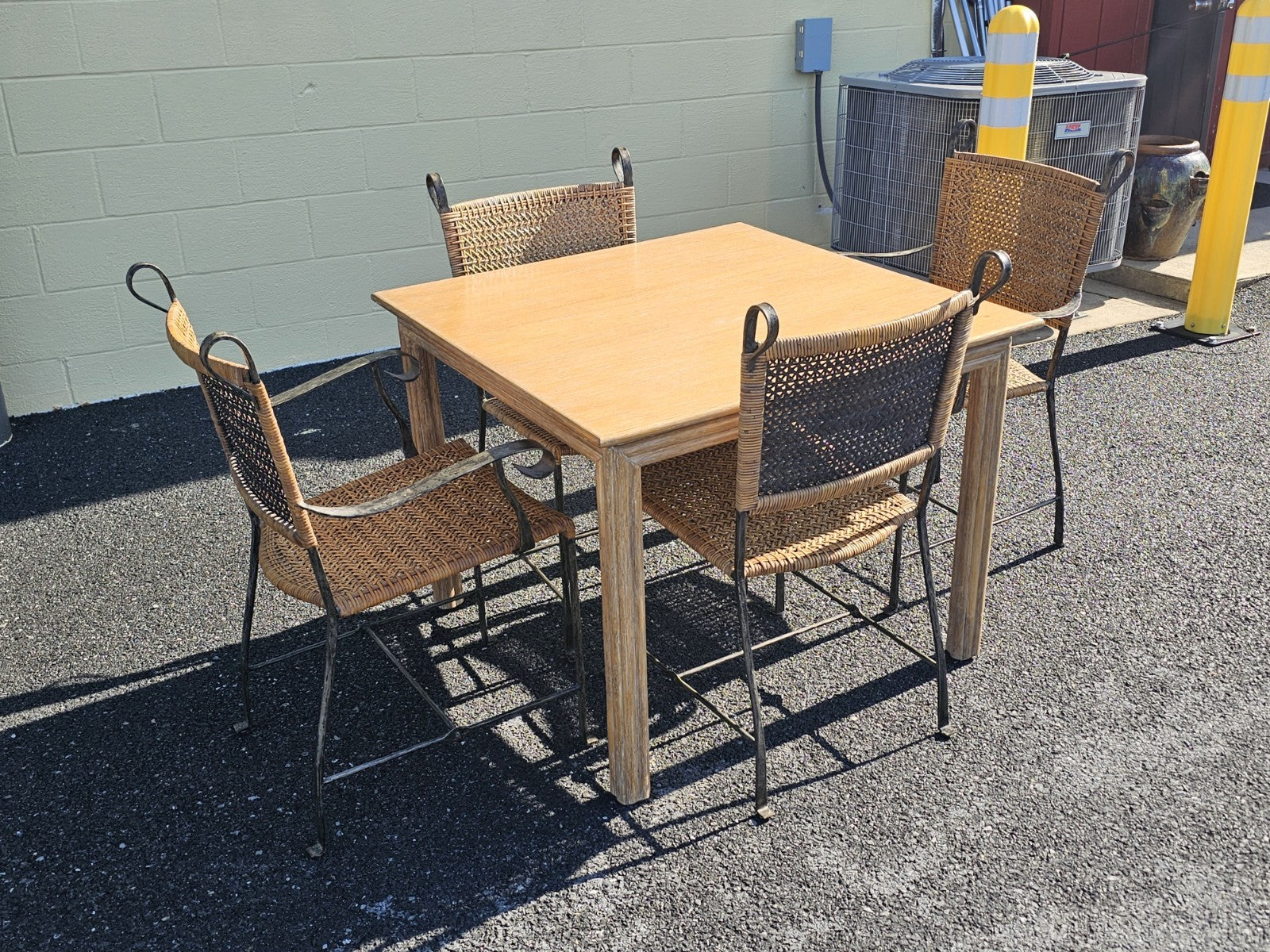 Ched Berenguer Topacio Rattan & Iron Strap Chairs W MCM McGuire Oak Table