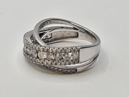 14k White Gold Diamond? Clear Stones Crossover Ring Size 5 Band 4.9 Grams