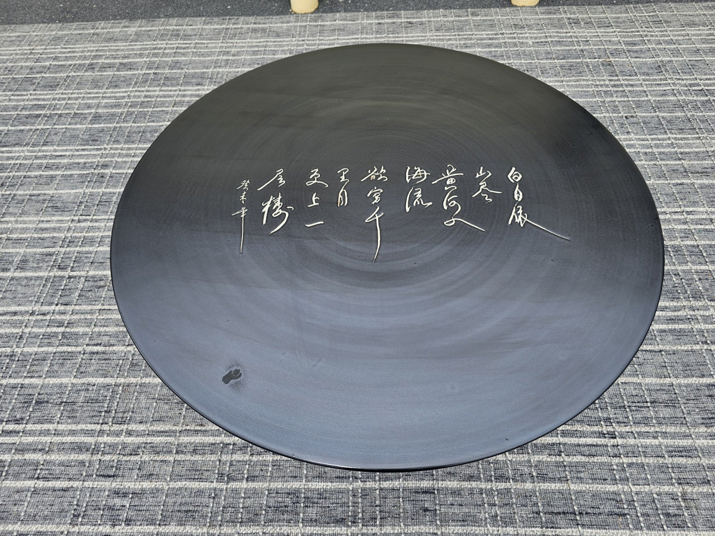Black Chinese Calligraphy Porcelain Ceramic Round Table & 4 Garden Stool Chairs