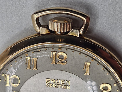 10k Gold Filled Gruen Verithin Pocket Watch Working Condition 