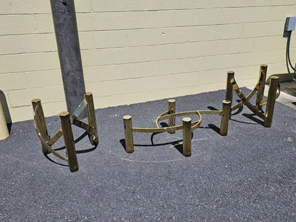 1980s Post Modern Tubular Brass & Beveled Glass Side Table Coffee Table Set