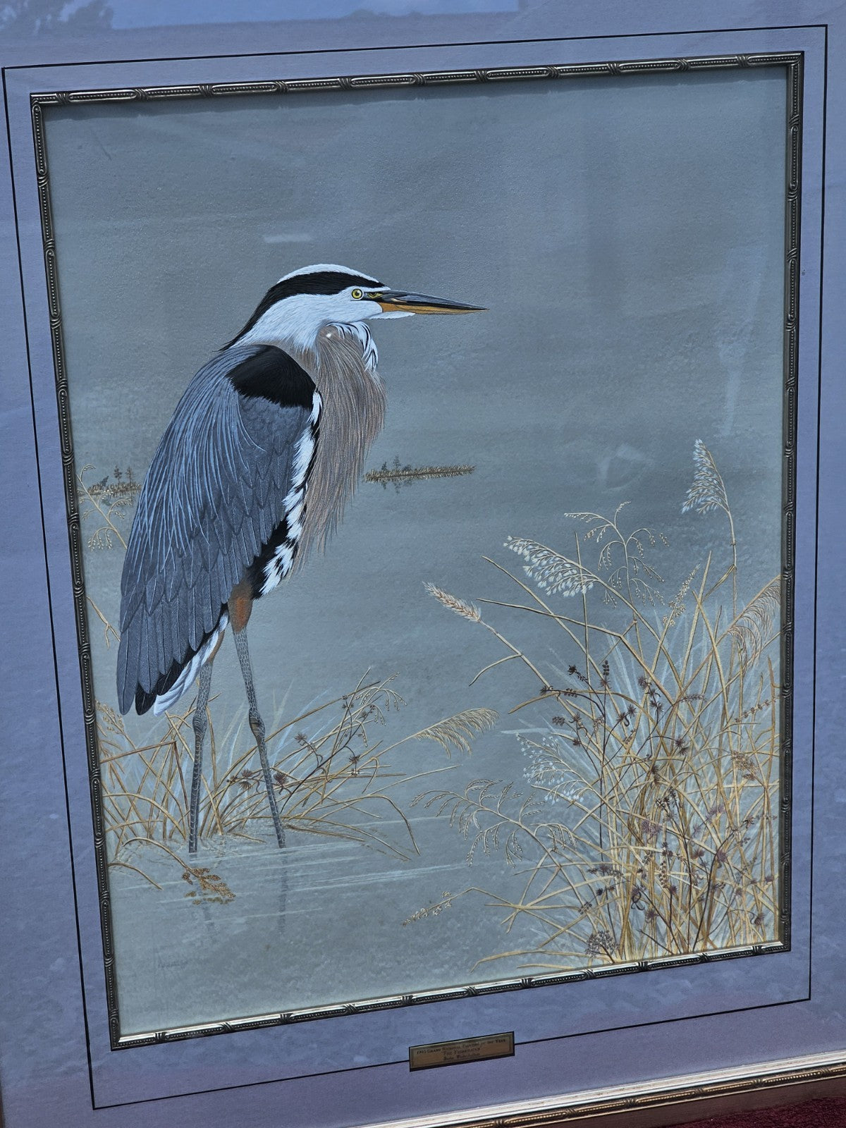 Original Signed Watercolor Painting Of Blue Heron Chesapeake Bay Area MD