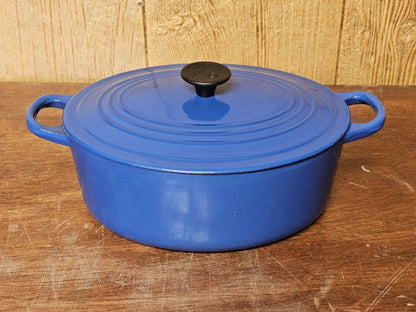 Le Creuset Enameled Cast Iron Signature Oval Casserole Blue Good Condition Used