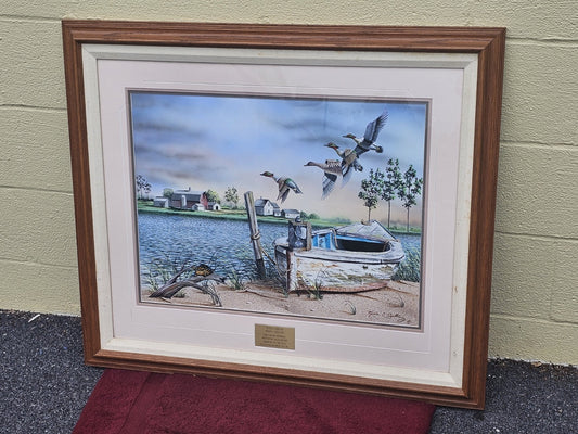 Original Oil On Board Painting Of Green Winged Teal Ducks Chesapeake Bay Area MD