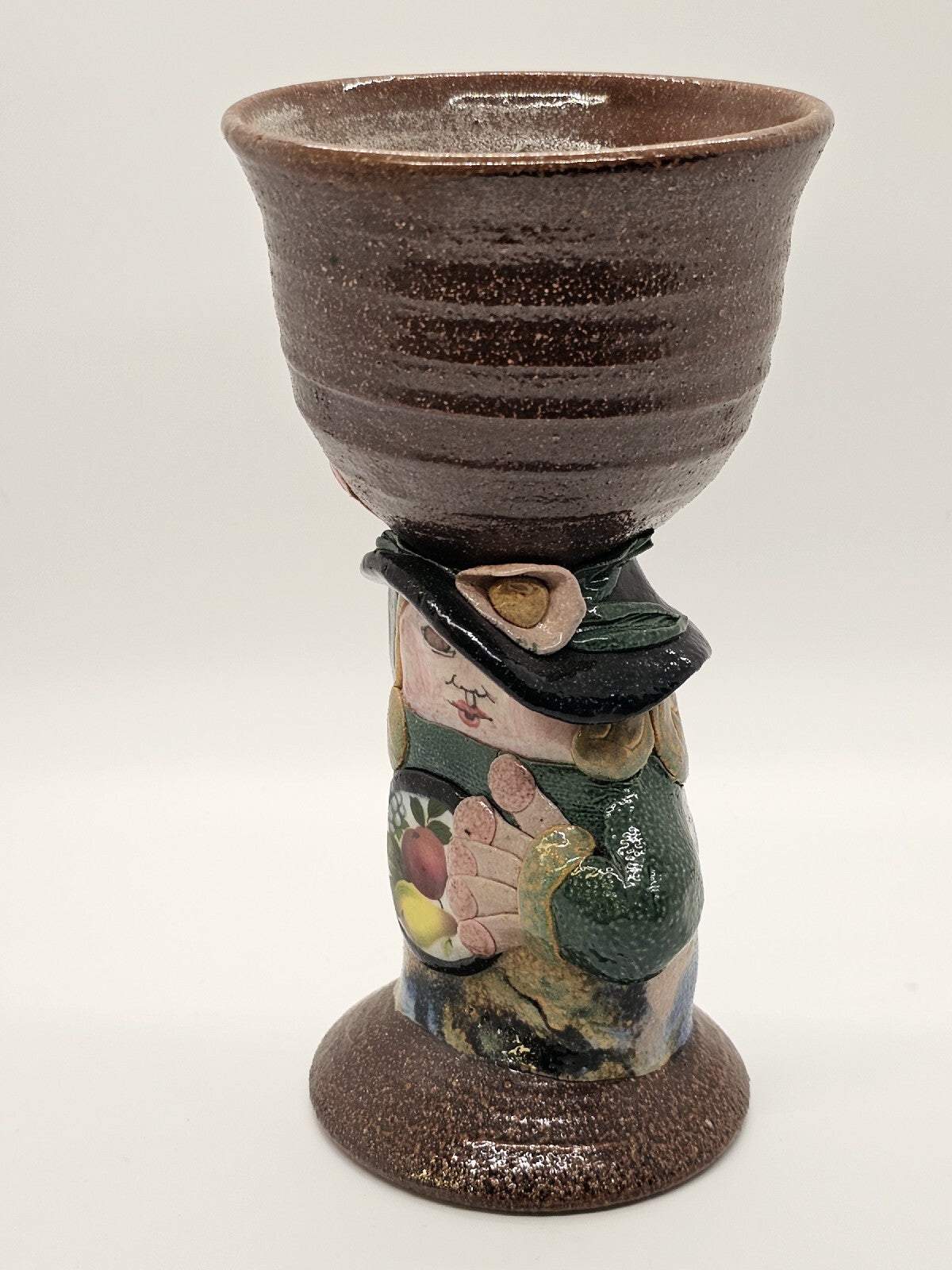 Rare Jane Goslin Peiser Art Pottery Goblet Figure Salt Glaze Signed 7" Tall