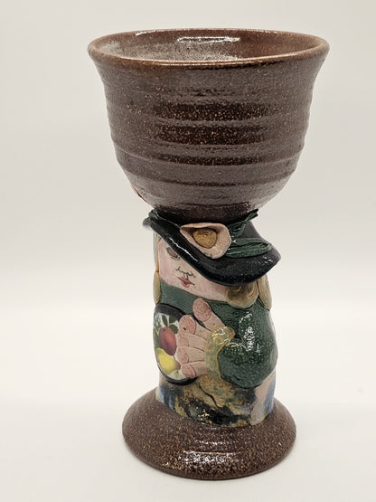Rare Jane Goslin Peiser Art Pottery Goblet Figure Salt Glaze Signed 7" Tall