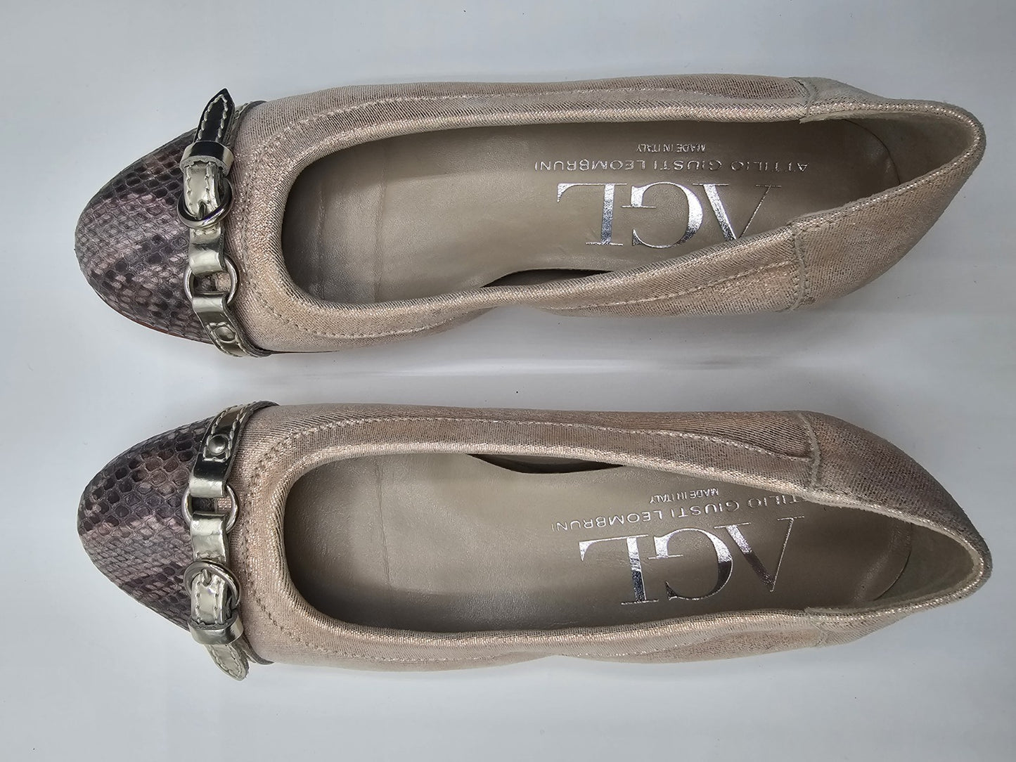 AGL Vero Cuoio Cap Toe Buckle Ballet Glitter Snakeskin Loafers Flats Size 36.5 