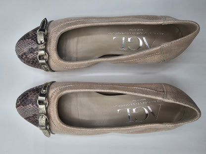 AGL Vero Cuoio Cap Toe Buckle Ballet Glitter Snakeskin Loafers Flats Size 36.5 