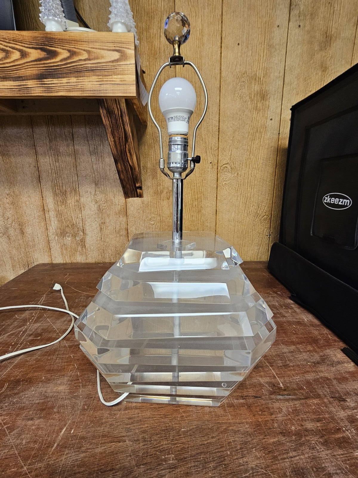 Post Modern Chunky Stacked Mobile Lucite Table Lamp George Bullio 23.5 In Tall