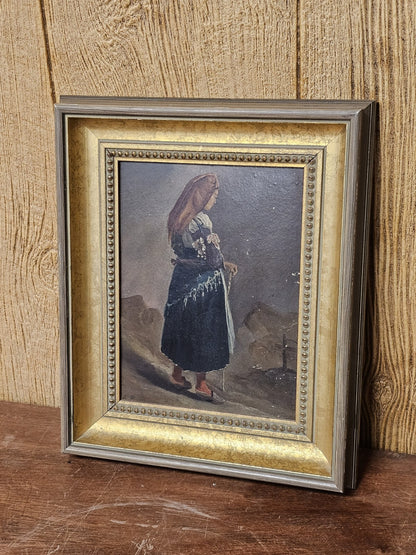 19th Century Original August Riedel Oil On Board Painting German Artist 8 X 10.5