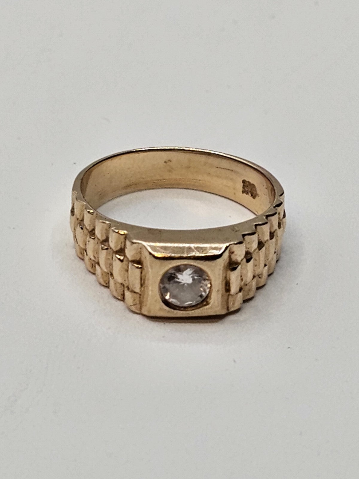 Vtg 14K Yellow Gold & Diamond? Rolex Style Ring 4.2 Grams Size 6.5